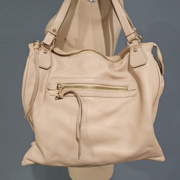 I MALATESTA Blush Nude Triple Compartment Leather Satchel Purse - Picture 2 of 12